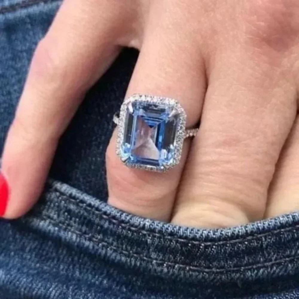 SAPPHIRE 925 STERLING SILVER HALO RING, CUTE RING, SHINY RING. - Picture 1 of 6